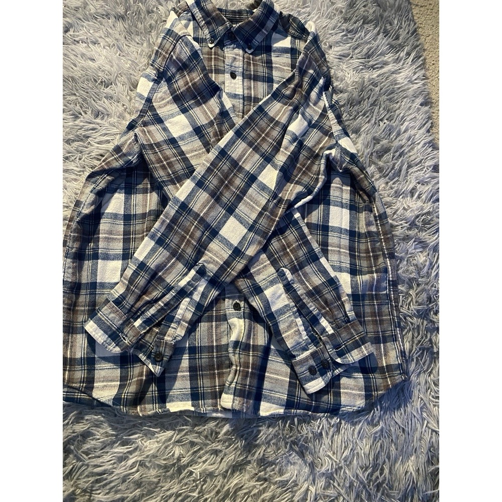 LL Bean Traditional Fit Flannel Shirt Men's L Regular Blue Plaid 100% Cotton